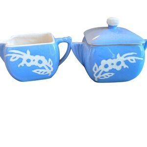 VTG-RARE Cameo ware By Harker 1940s Dainty‎ Flower Pattern Creamer&Sugar Bowl